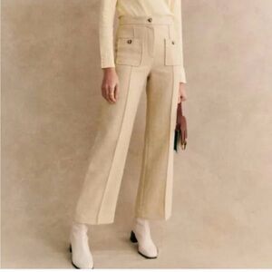Sezane Emilio 100% Virgin Wool Cream Trousers US4